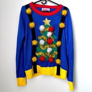 Tipsy Elves Ugly Christmas Tree Sweater with Suspenders Size Large
